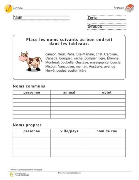 Exercice Nom Commun Nom Propre Tr Sors De Charlemagne French Classroom French Teaching