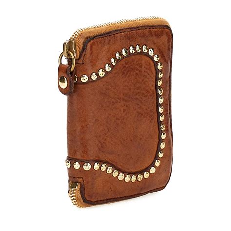 Womens Wallet Kura In Cognac Leather With Rivets Brown Campomaggi