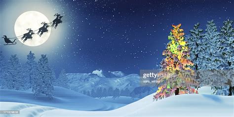 Moonlit Snowy Christmas Landscape Stock Photo Getty Images