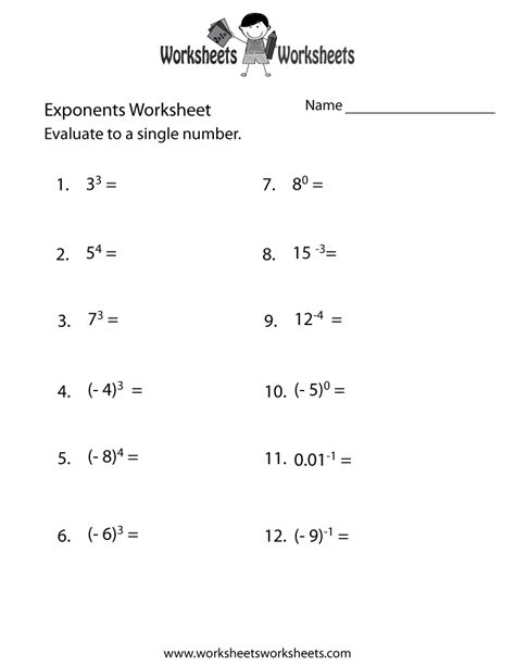 Free Printable Negative Exponents Worksheets