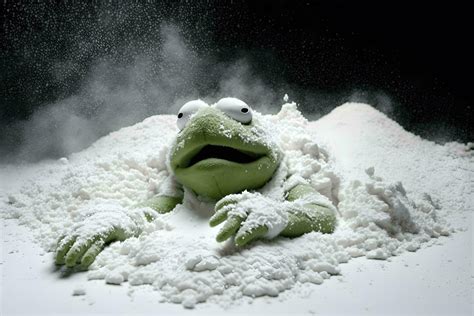 Kermit The Frog Laying Face Down In A Pile Of White Powder Ai Generated