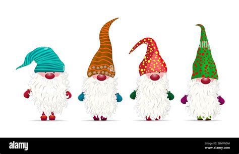 Collection Of Little Gnomes On A White Background Christmas Character