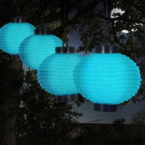 Chinese Lantern Solar Lights Blue Led String Patio Garden Deck Outdoor