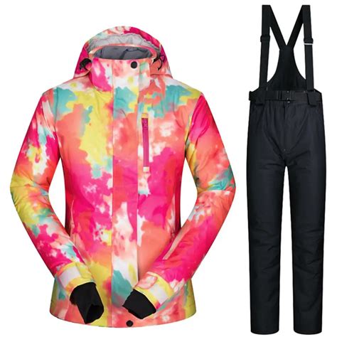 sale ppink winter ski suit jacket female pants waterproof woman snow suit 20 30 deegree
