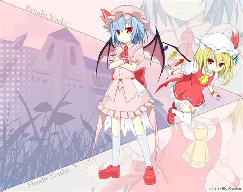 Remilia Scarlet And Flandre Scarlet Touhou Drawn By Sky Freedom