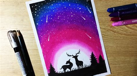 Beautiful Night Sky Star Drawing With Oil Pastel Step By Step Youtube