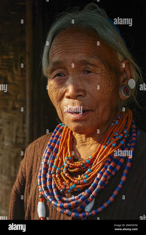 Mon Nagaland India Portrait Of Old Naga Konyak Tribe