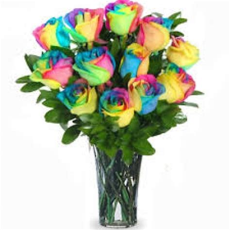 12 Rainbow Roses In A Vase A Dozen Rainbow Roses In A Vase Vase Of