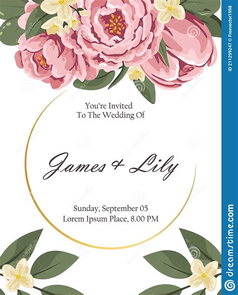Modern Wedding Invitation Design Postcard Template With Flowers And