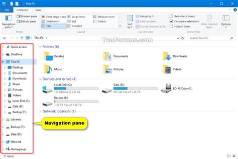 Show Or Hide Navigation Pane In File Explorer In Windows 10 Windows