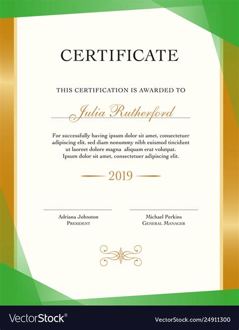 Vertical Certificate Template With Sample Text Vector Image