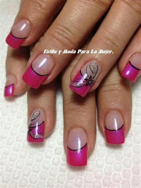 Flor Pink Tip Nails Pink Acrylic Nails Floral Nails Diy Nails Cute