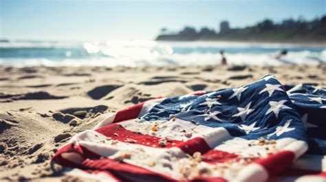 American Flag On Beach Sunset At Beach Flag On Sand Patriotic Beach