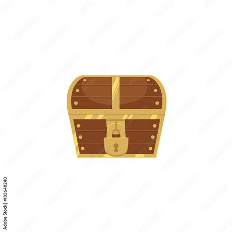 Closed And Locked Wooden Pirate Treasure Chest Front View Flat Style Cartoon Vector