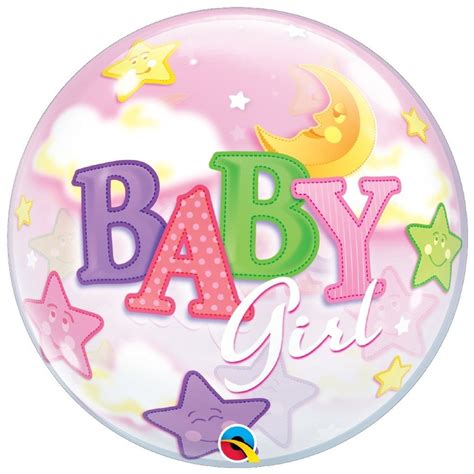 Qualatex Bubble Baby Girl Moon And Stars Foil Balloon Multicoloured
