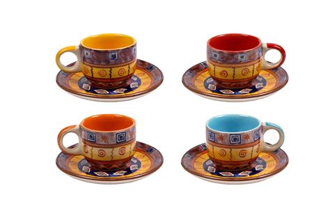Espresso Cups With Saucers Colorfully Painted Ethno Set 4 Etsy