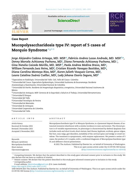 pdf mucopolysaccharidosis type iv report of 5 cases of morquio syndrome
