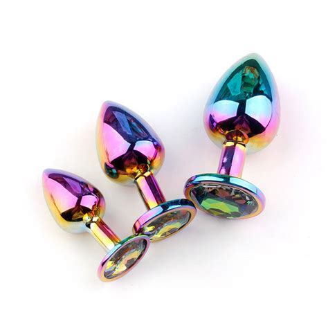 3pcs Rainbow Heart Stainless Steel Backdoor Toys Shape Crystal Metal Anal Beads Butt Plug