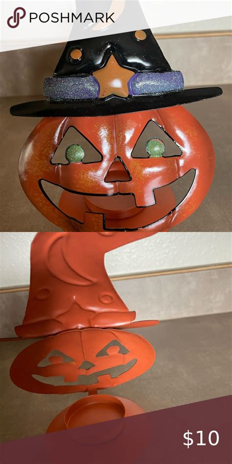Halloween Pumpkin Face Candle Holder Can Hold A Votive Or Small Candle