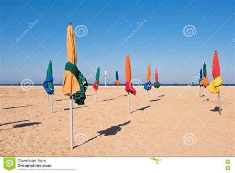 The Famous Colorful Parasols On Deauville Beach Stock Image Image Of