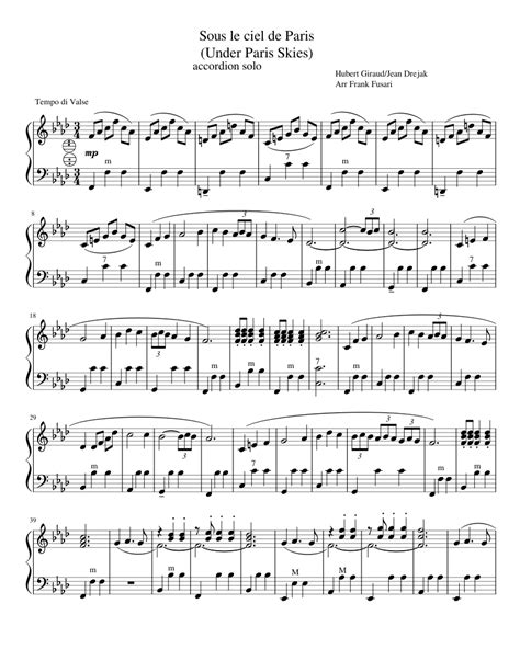 Under Paris Skies Accordion Solo Sheet Music For Accordion Download