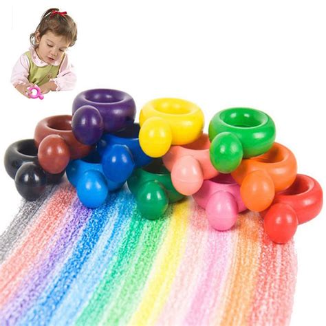 12 Color Ring Crayons For Toddler Baby Kids Washable Safe Palm Grip Wax