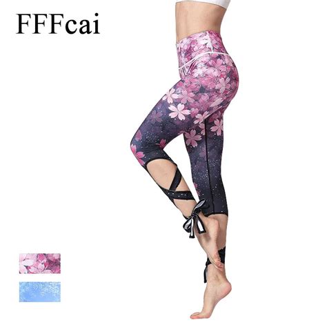 Fffcai Womens Fitness Leggings Flower Print Yoga Pant Female Sports Legging Workout Pants