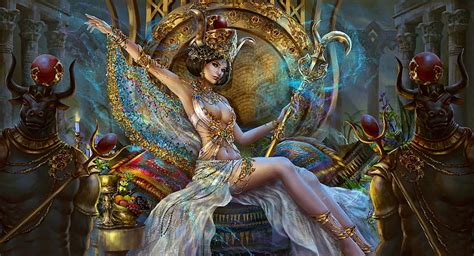 Diosa Hathor Fantasía Niña Diosa Hathor Digital Mujer Egipto Arte Bonita Fondo De