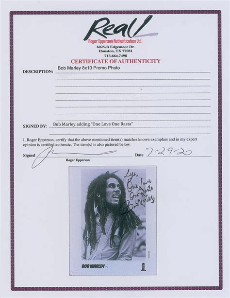 Bob Marley Signed Photograph Rr Auction