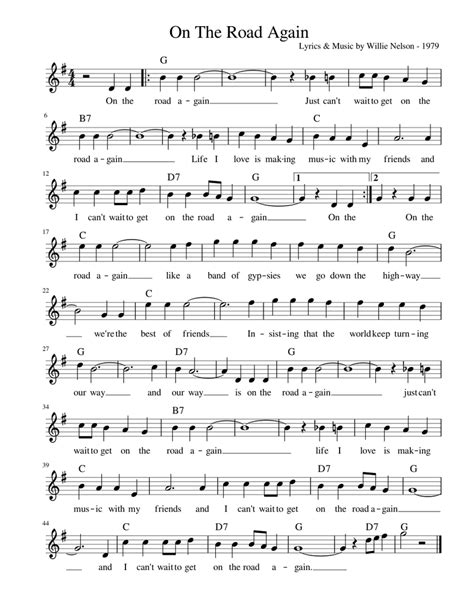 on the road again sheet music for piano solo