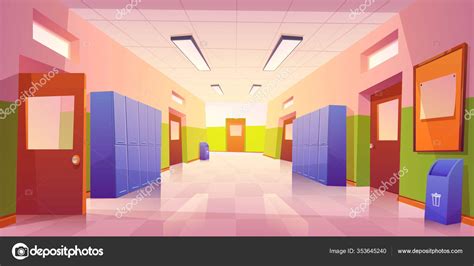School Hallway Interior With Doors And Lockers Stock Vector Image By