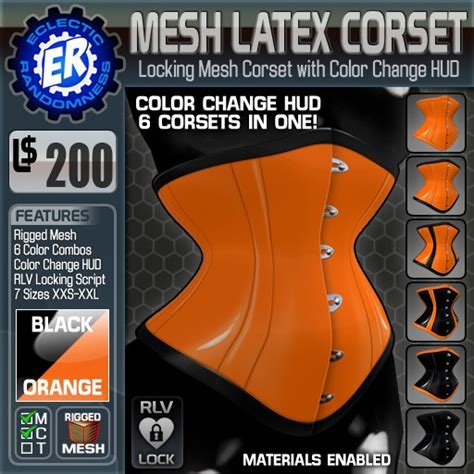 Second Life Marketplace Er Mesh Latex Corset Orange