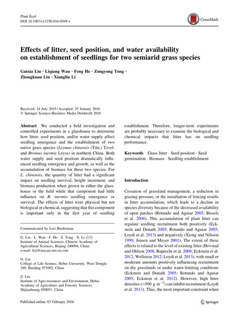 Pdf Effects Of Litter Seed Position And Water Availability On