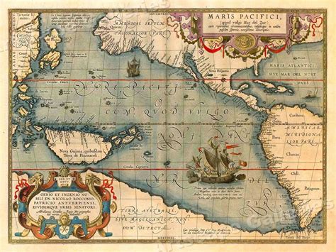 Map Of The Pacific Ocean With America 1589 Vintage Style Old World Map
