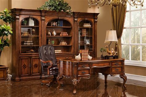Executive Desk Antique Walnut W Gold Accent Finish 14748 Desain