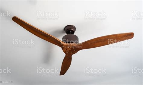 Wooden Ventilation Fan On The White Ceiling Stock Photo Download