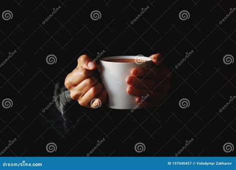 Cup Of Coffee In Women S Hands On Black Background Woman Warming Hands