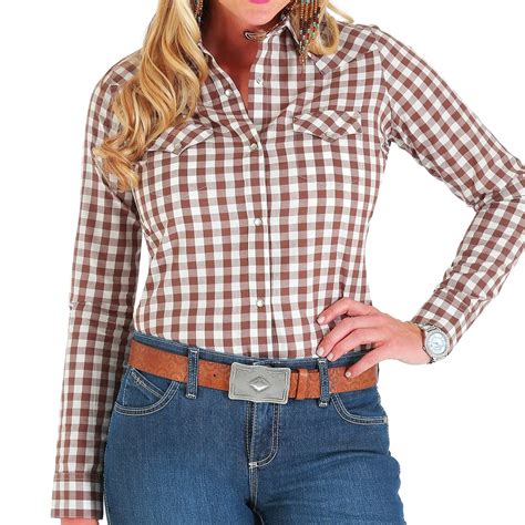 Wrangler Plaid Western Shirt Snap Front Long Sleeve For Women
