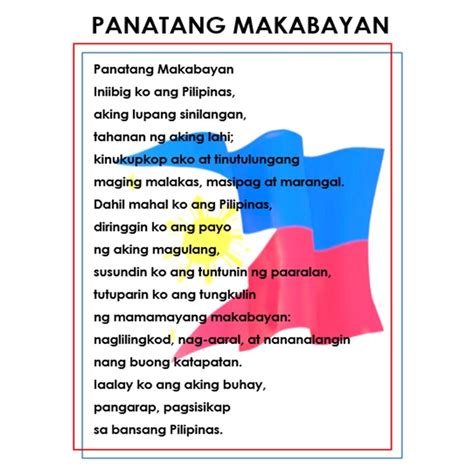 Lupang Hinirang Panatang Makabayan Filipino Tagalog Charts Shopee Philippines