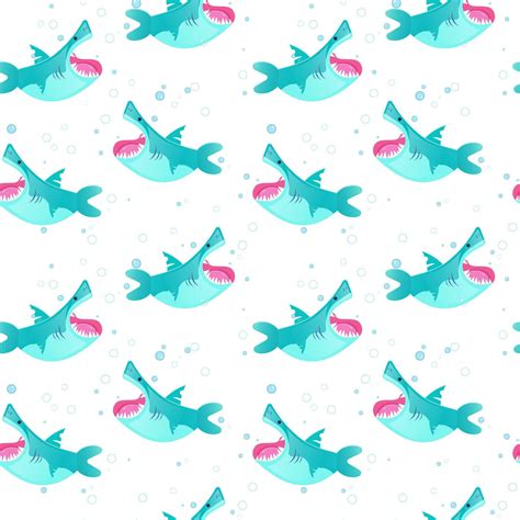 Seamless Pattern With Cartoon Sharks Vector Illustration 30200936