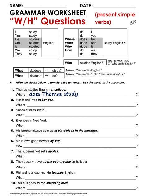 Wh Questions Worksheets Learn English English Grammar