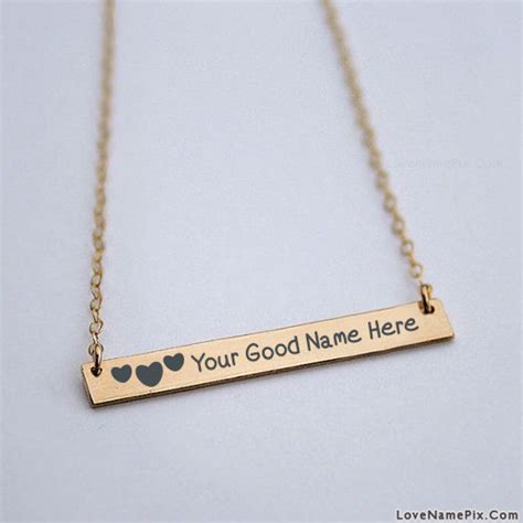 Write Name On Hearts Gold Bar Necklace Picture