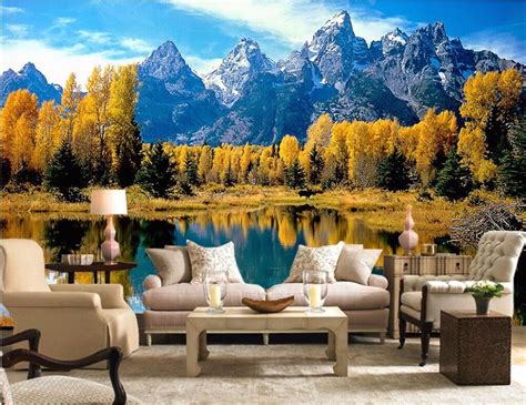 Custom Photo Mural 3d Room Wallpaper Picture Lake Forest Snow Mountain
