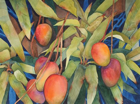 Mangoes Tropical Art Print Watercolor Fruit Fruit Painting