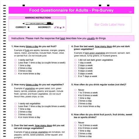 Food Questionnaire For Adults 120 121 Snap Ed At Michigan Fitness
