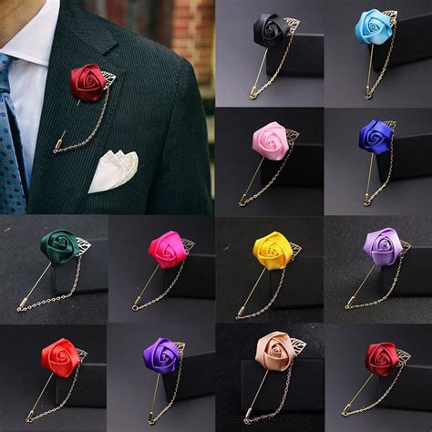 Lapel Suit Mens Wedding Classic Husband Tuxedo Brooch Flowers Roses