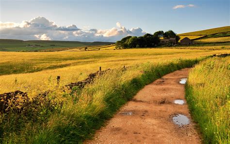 Countryside England Britain Fields Road Grass Wind Wallpaper