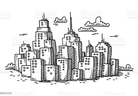 Cityscape Cartoon Skyscraper Buildings Drawing Stock