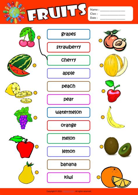 Fruits Matching Exercise Worksheet Par Mem Fichier Pdf