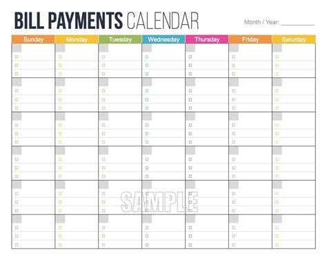 Monthly Bill Payment Blank Worksheet